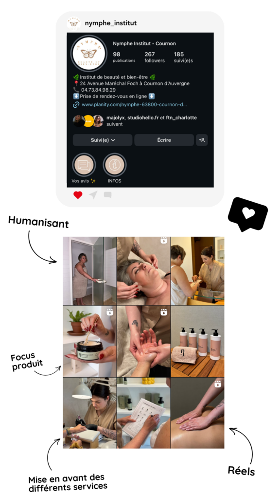 Présentation du feed Instagram et du community management d'un client de l'agence digitale Auvergnate Studio Hello